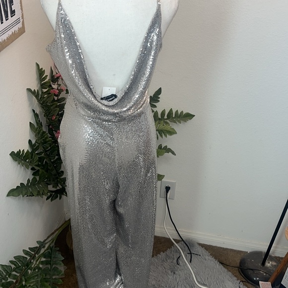 Bebe sequin jumpsuit with drape back - Picture 2 of 4